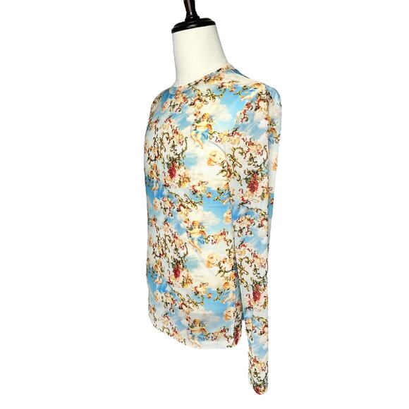 ASOS Design | Men | Rococo Floral Angels LS Sheer Mesh Muscle Shirt | Size Small - Picture 4 of 12